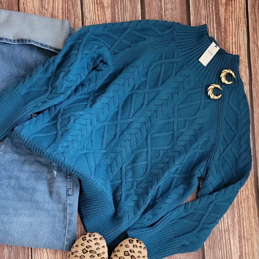 *New* Talbots Teal Cable Knit Sweater